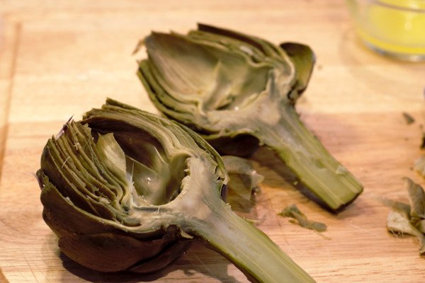 Fully cleaned artichokes ready for Parmesan Stuffing.