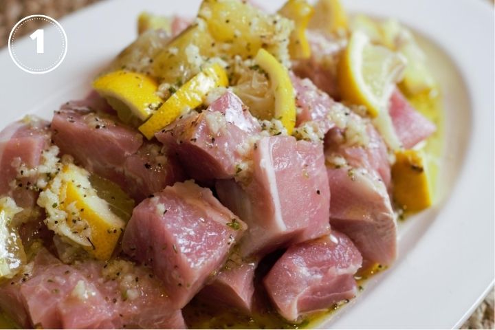Cut pork pieces with marinade