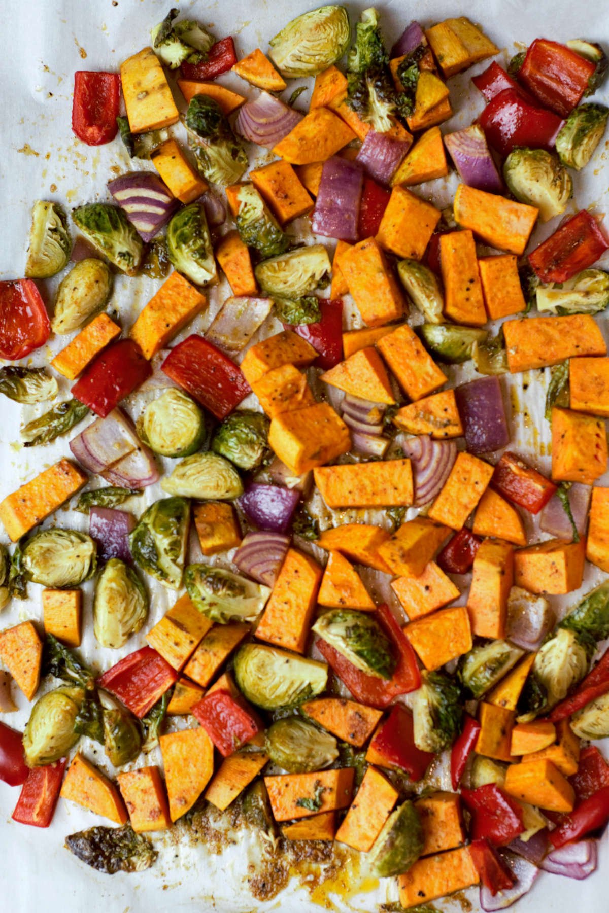 close up of finished recipe on sheet pan