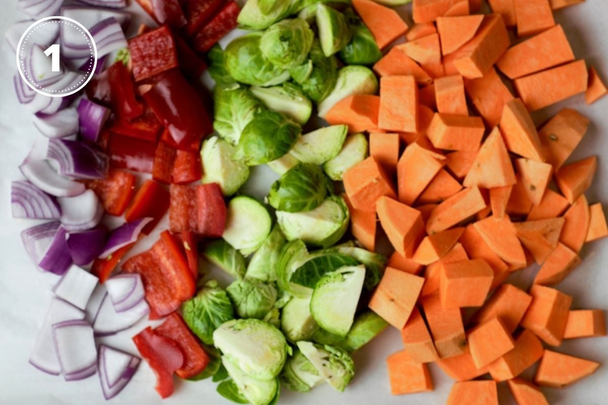 diced vegetables on sheet pan