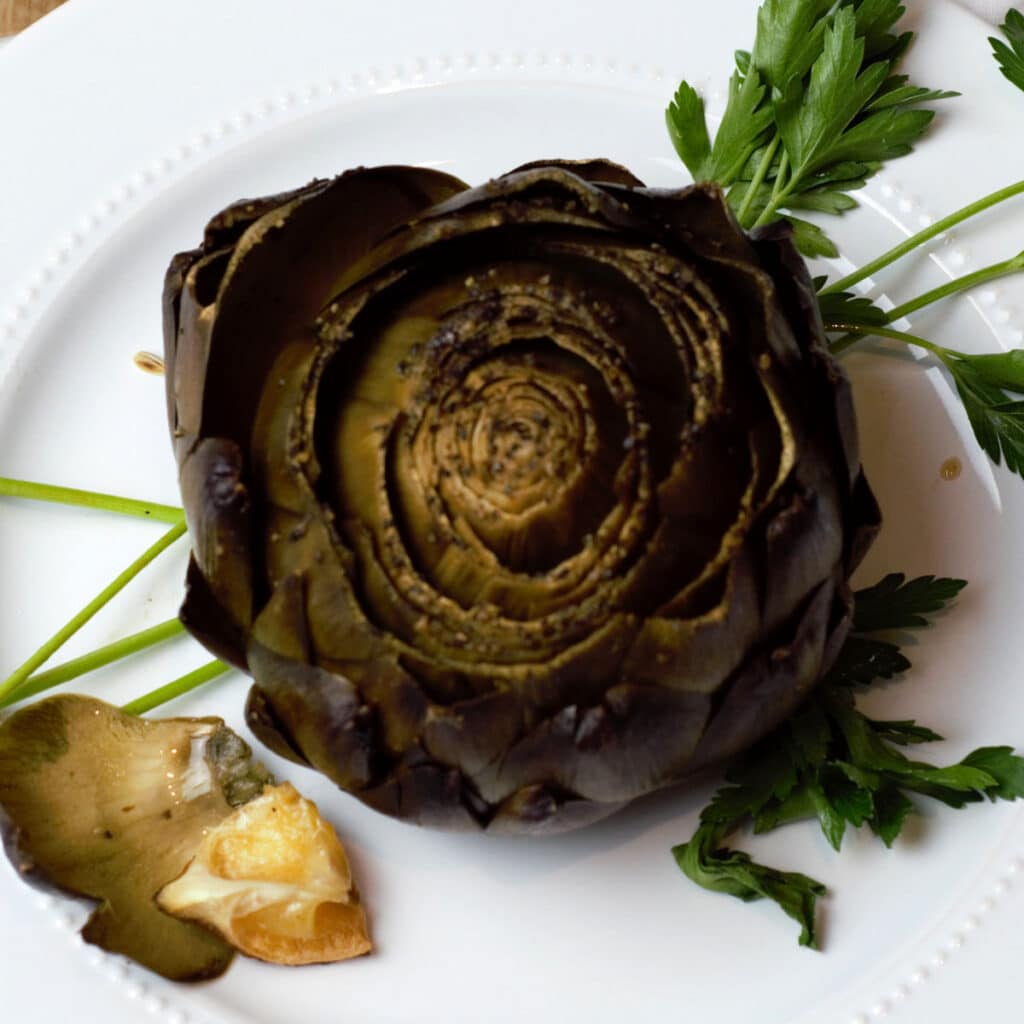 Roasted Artichokes with Roasted Garlic Aioli Delicious by Design