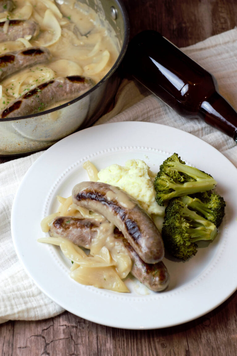 Sous Vide Sausage with Beer Onion Gravy Delicious by Design