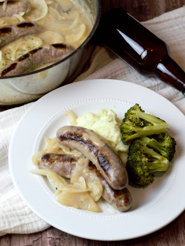Sous Vide Bratwurst with Onion Beer Gravy Delicious by Design