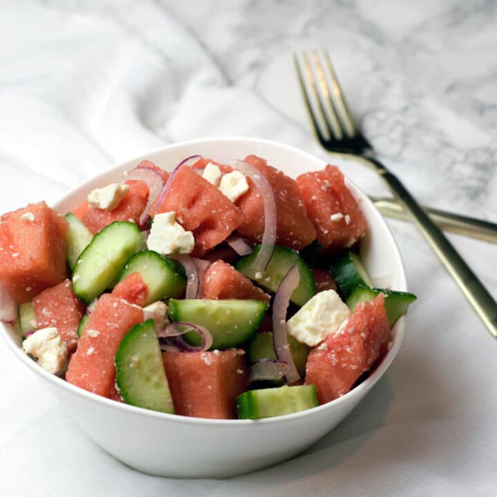 Watermelon Cucumber Salad with Feta and Red Onion Delicious by Design
