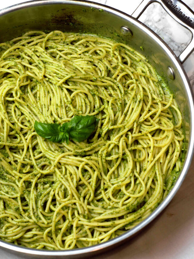 Spaghetti with Spinach Pesto Sauce Delicious by Design