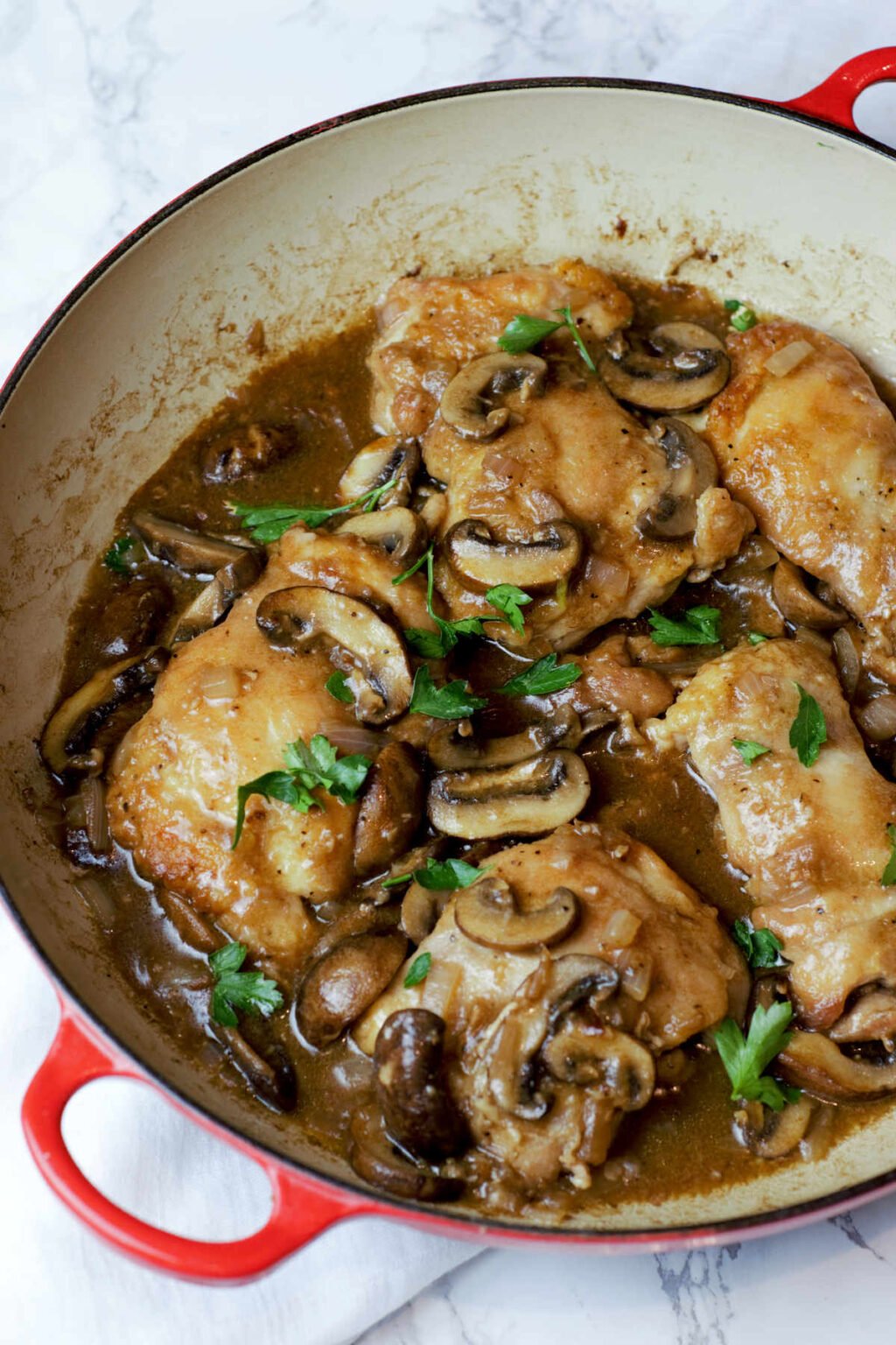 Mushroom Marsala Sauce Over Boneless Skinless Chicken Thighs