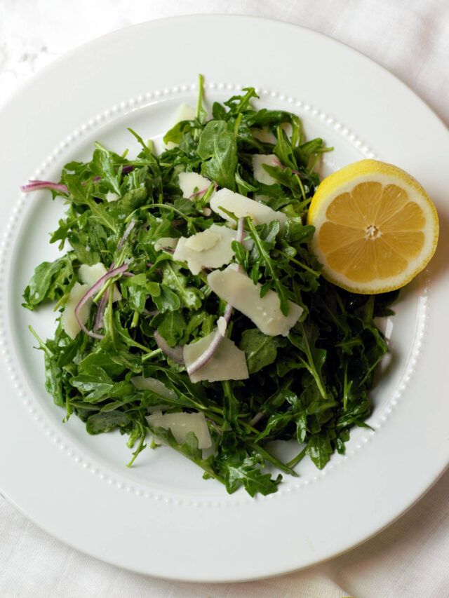 Arugula Salad with Shaved Parmesan and Lemon Dressing Delicious by Design