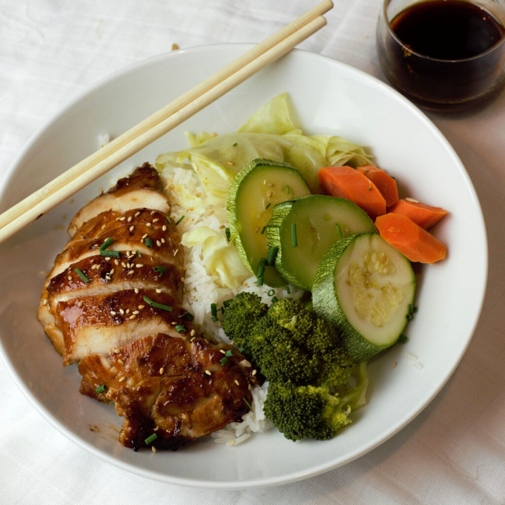 Teriyaki Chicken Bowl With Rice And Steamed Vegetables - Delicious By ...