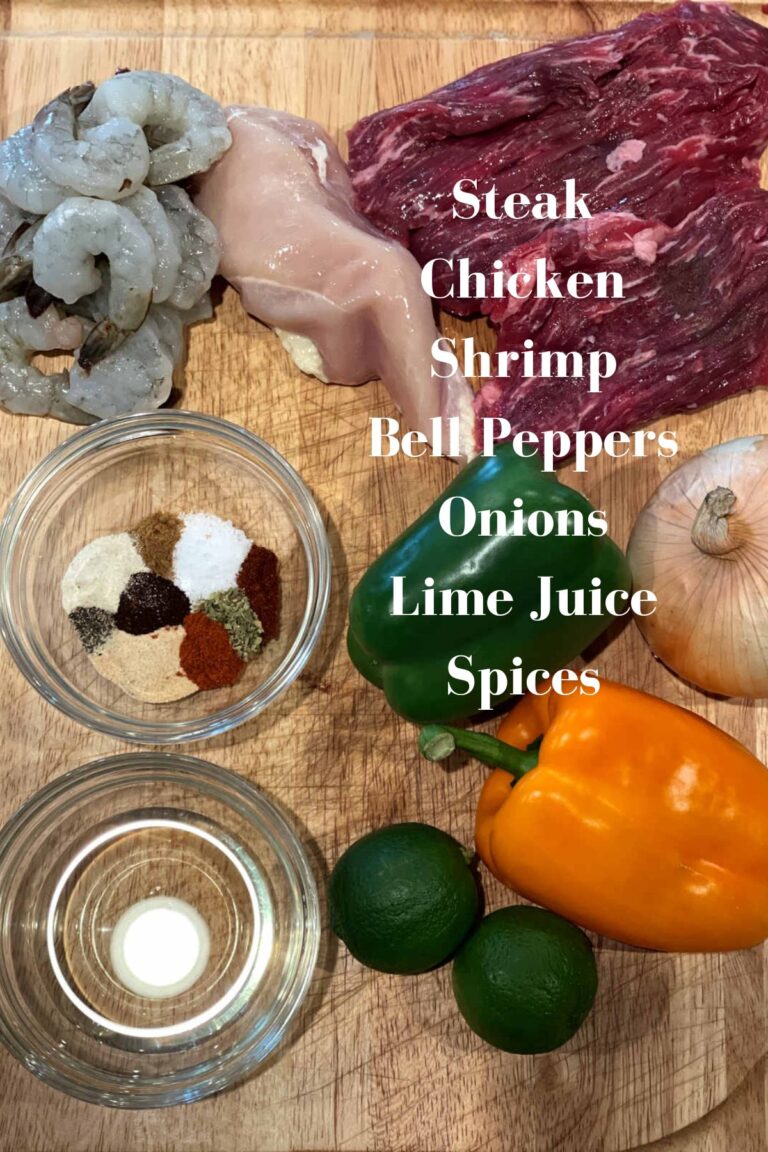 Texas Fajitas with Steak, Chicken, and Shrimp Delicious by Design