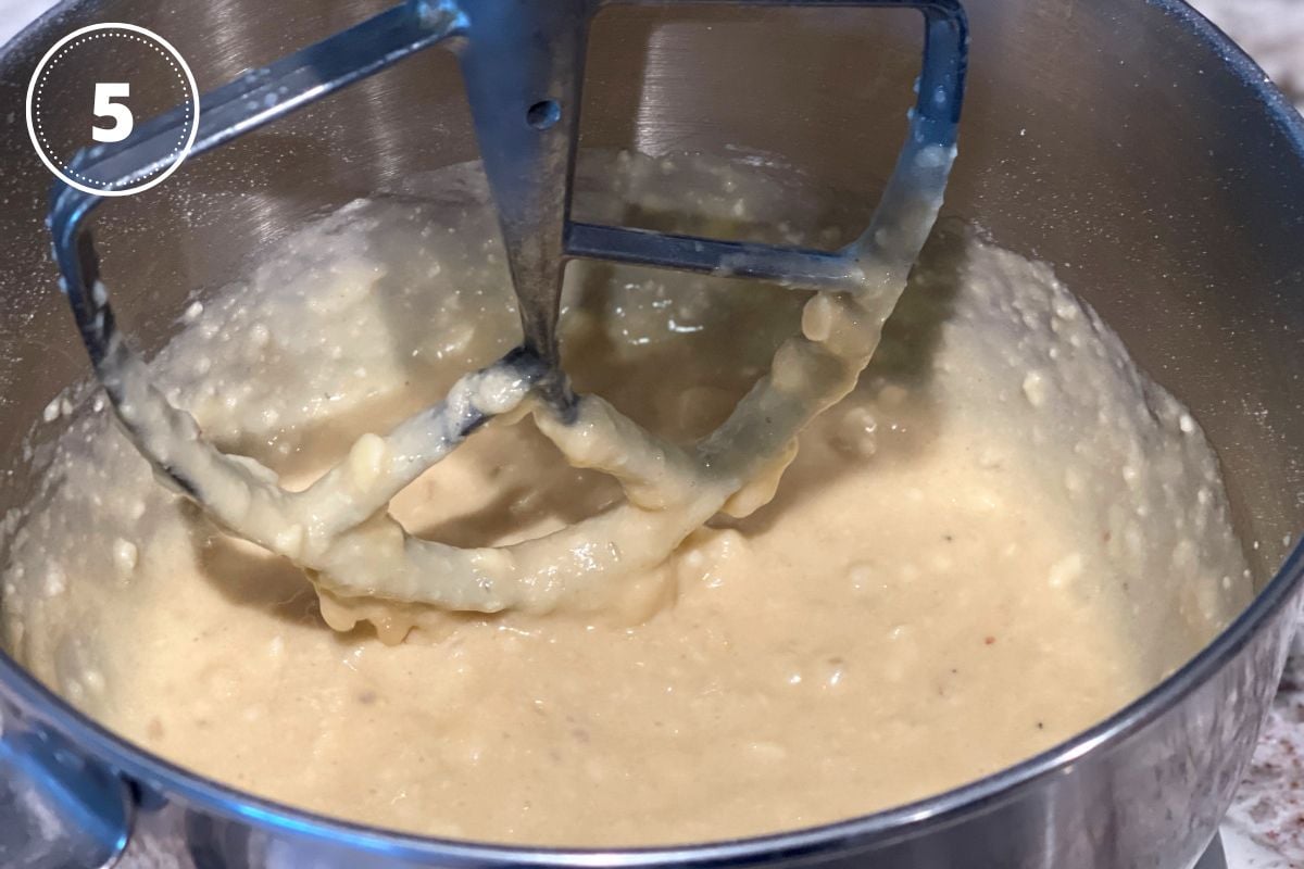 cake batter in stainless steal bowl