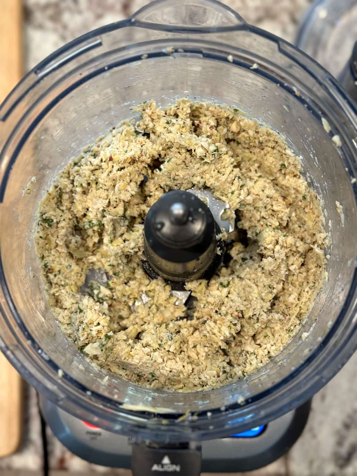artichoke pesto in a food processor bowl