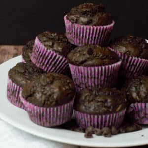 featured image stack of chocolate zucchini muffins