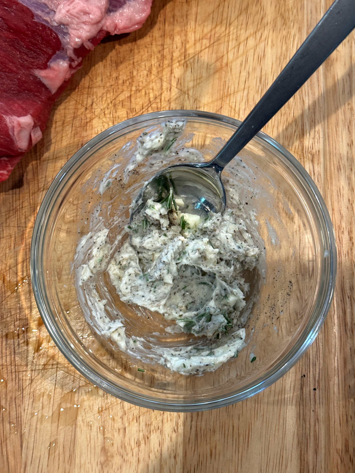 herb compound butter in a glass bowl