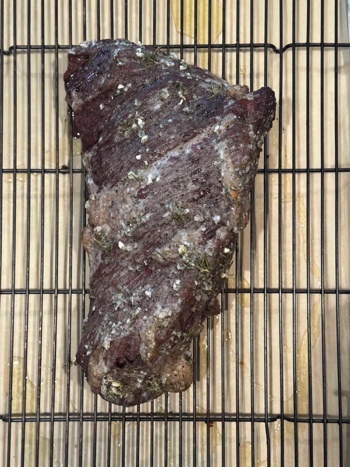 tri tip cooked to 125 on rack