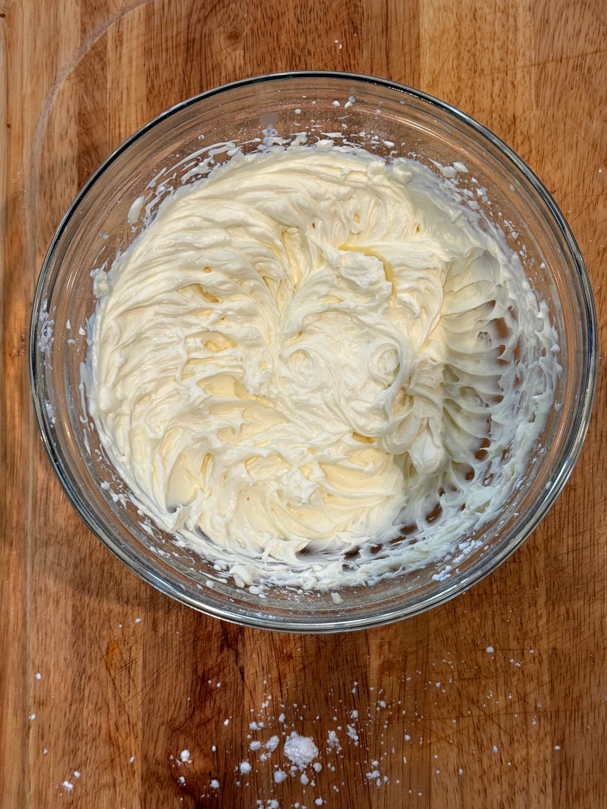 fruit dip in glass bowl completely whipped