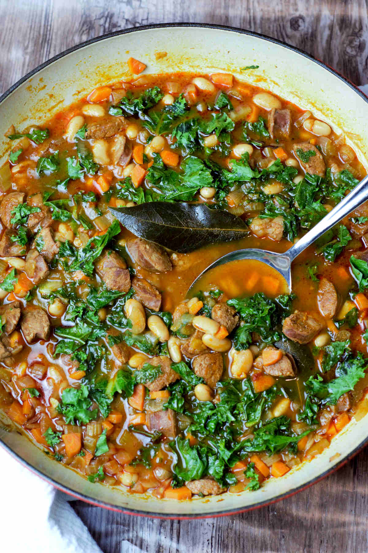 overhead shot stew in red pot